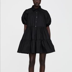 Zara Button Down Black Flounce Mini Dress | Size Small
